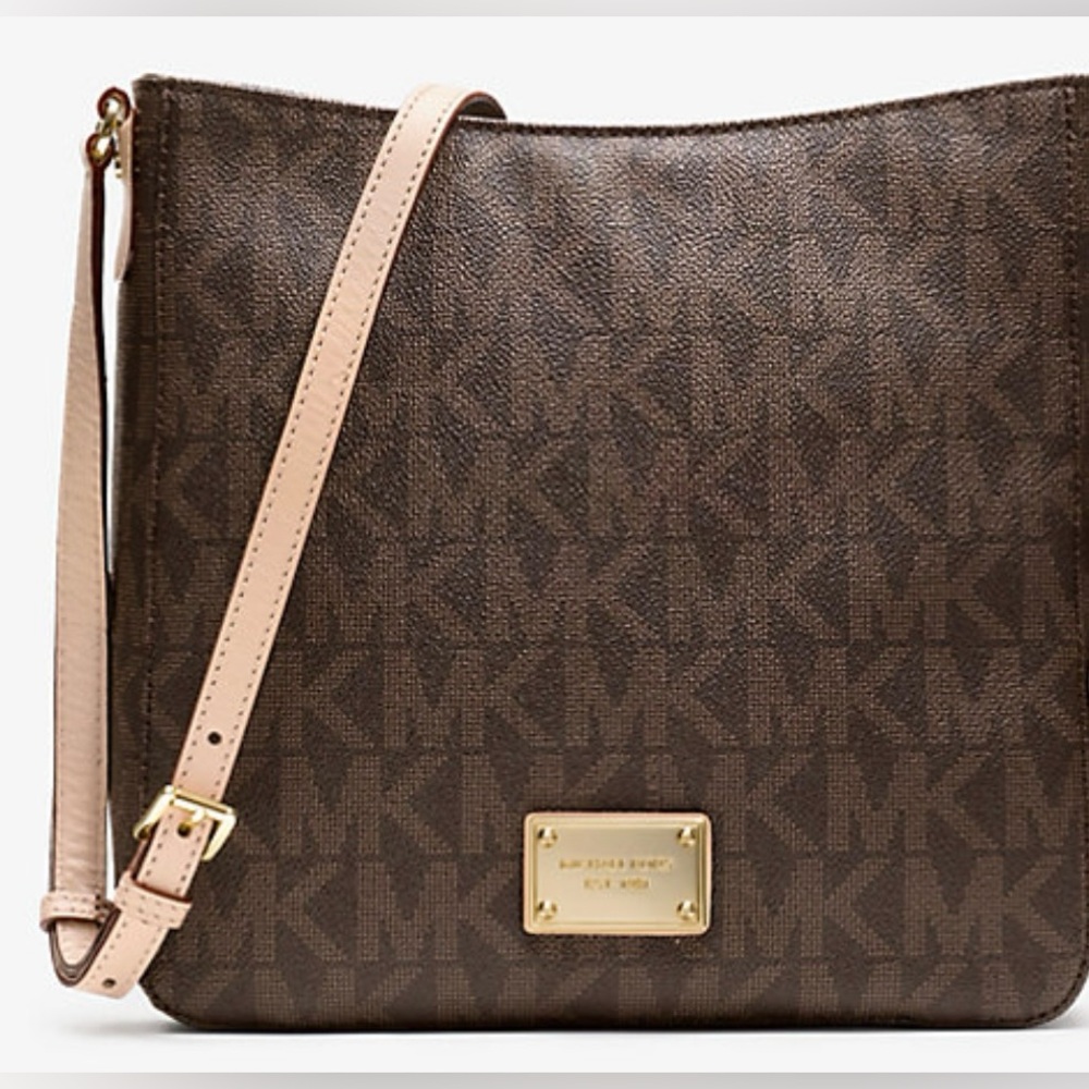 Michael Kors jet set travel large logo messenger bag crossbody brown gold $348 - Picture 2 of 13